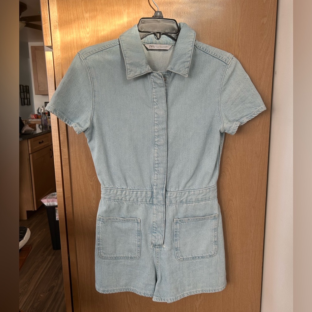 Zara Sky Blue Short Sleeve Jumpsuit